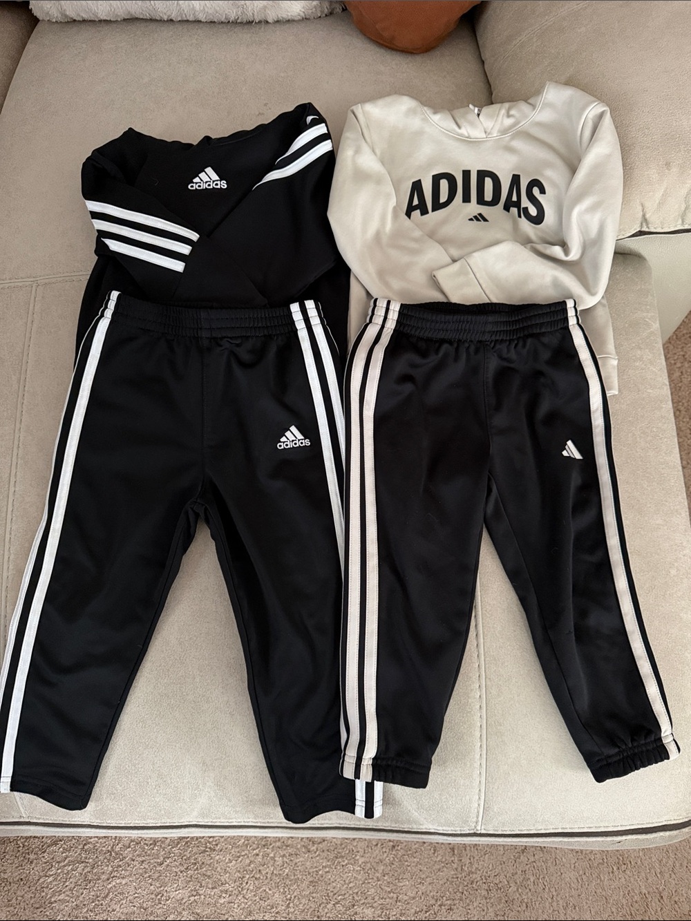 adidas Kids Black Joggers with White Side Stripes.